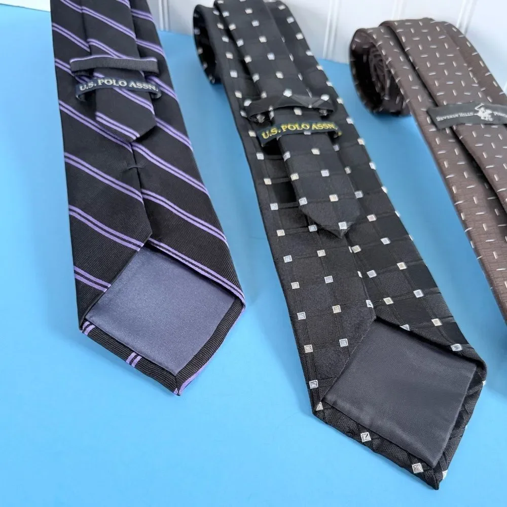 Bundle Of 3 U.S. Polo Assn. Men's Tie Trio - Black, Purple, Brown